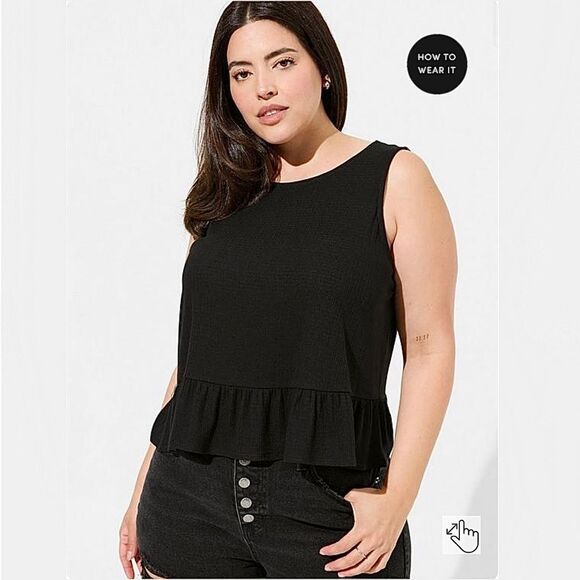 Torrid Black Texture Knit High Neck Ruffle Crop Top Sz 1X - Picture 1 of 8
